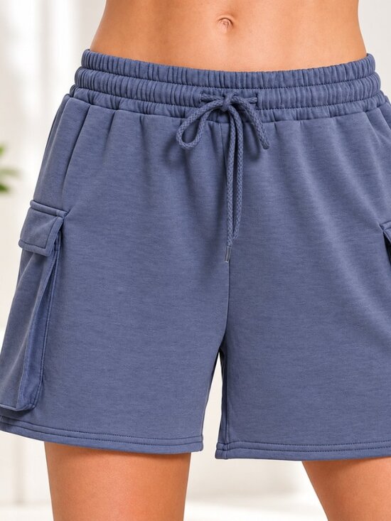 Zenana Pants - Zenana Scuba Cargo Shorts Blue Gray Drawstring High Rise Thigh Pockets S L